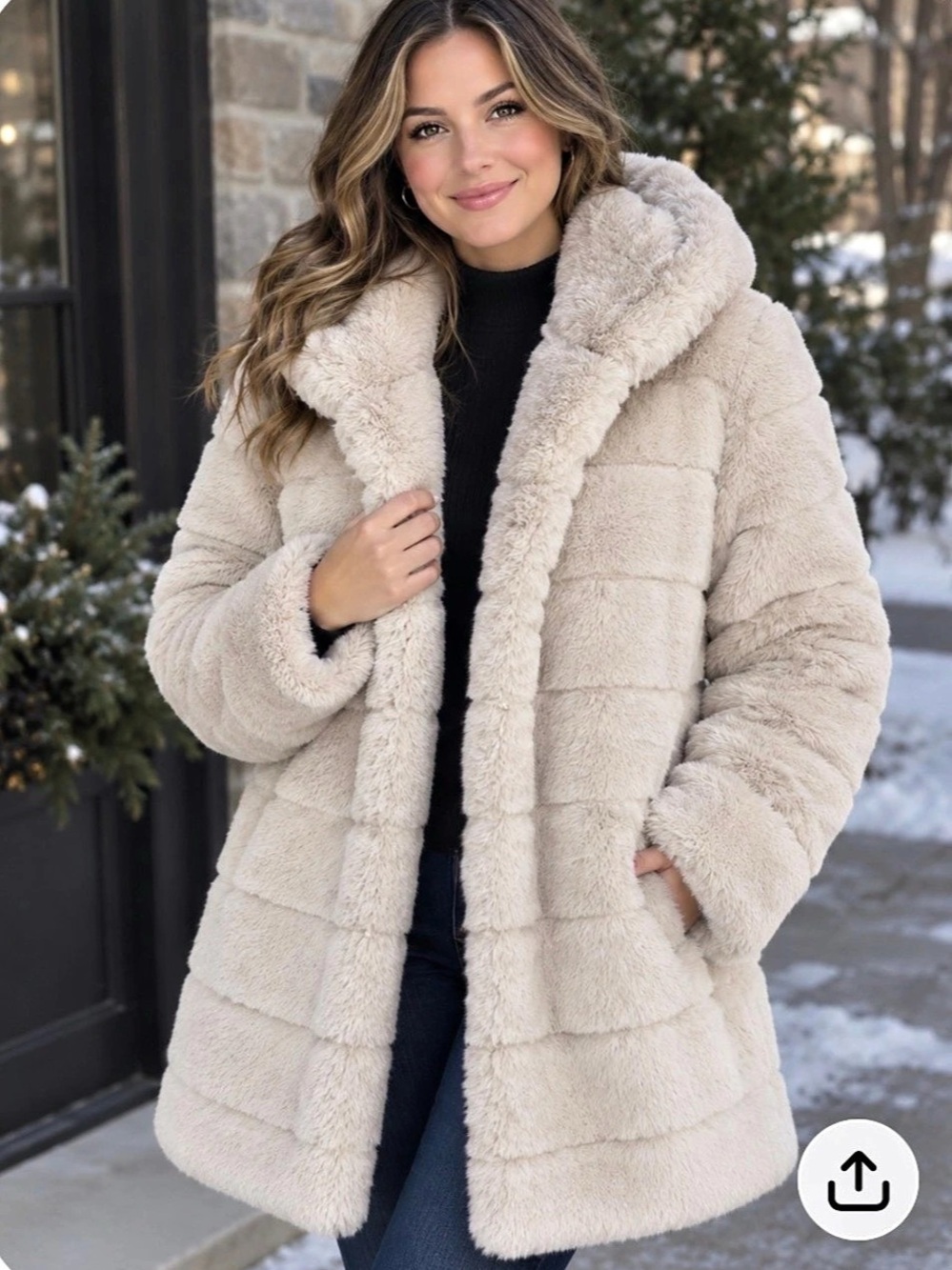 Joe Fresh x Jillian Harris Faux Fur Puffer Coat in Cream Size Large Like New